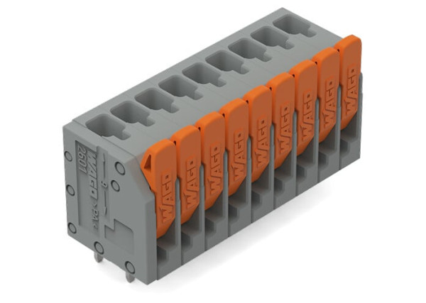Borne pour circuits imprimés levier 1,5mm² pas3.5mm 9 pôles, gris