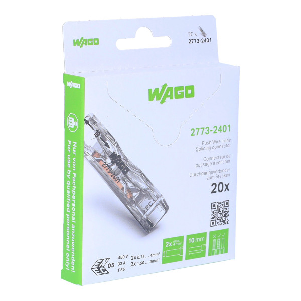 Borne wago 2773 inline 2x4mm² rigide & semi-rigide