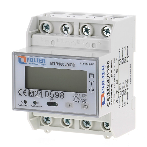 Compteur électrique modulaire Polier tétrapolaire 100A certifié MID - Simple tarif