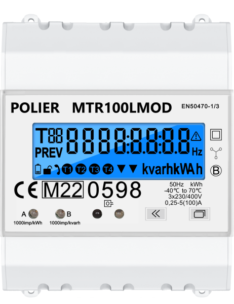 Compteur électrique modulaire Polier tétrapolaire 100A certifié MID - Simple tarif