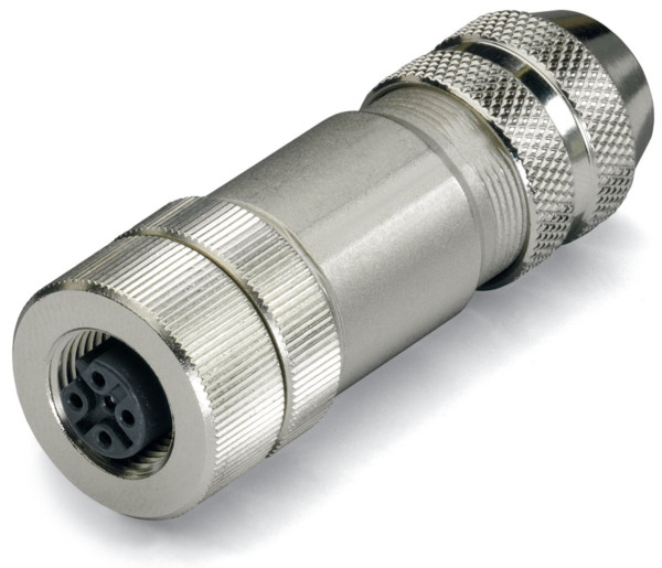 Connecteur blindé profibus / bus système - m12 femelle droit - connexion ressort