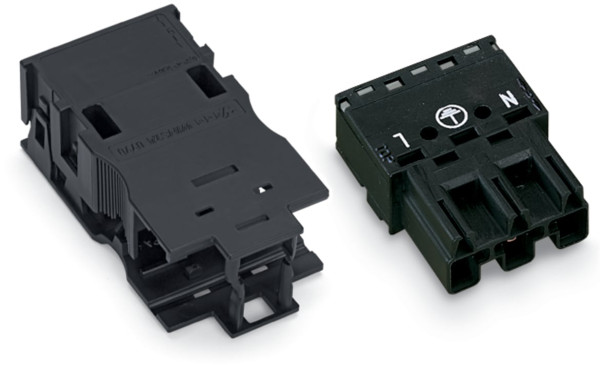Connecteur avec boîtier de décharge de traction 3 pôles, noir