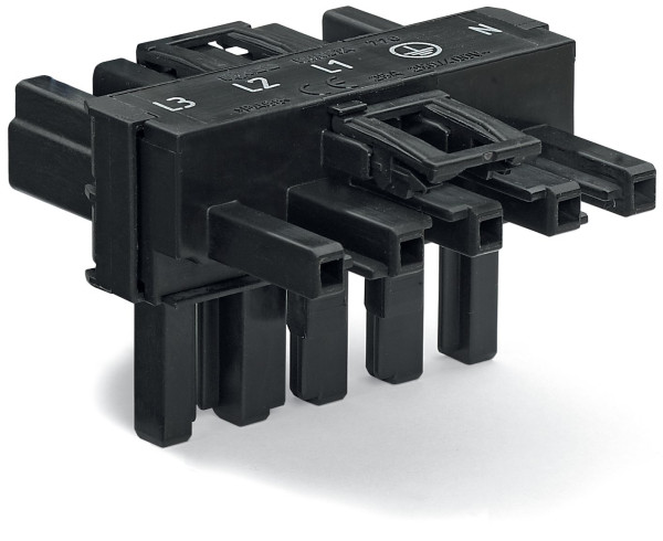 Distributeur en t connecteurs 1 mâle / 2 femelles 5 pôles / noir