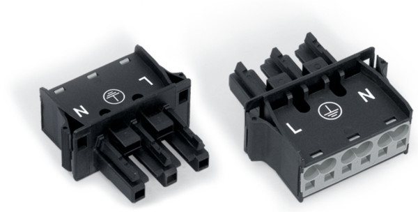 Connecteur encastrable femelle 3 pôles broche apparente / noir