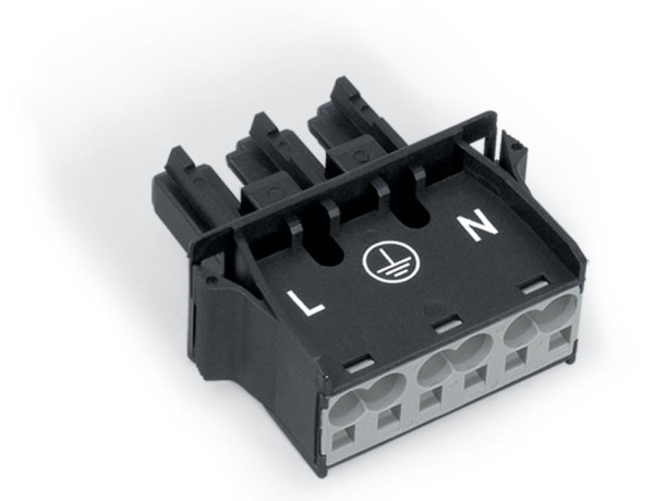 Connecteur encastrable femelle 3 pôles broche apparente / noir