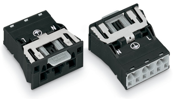 Connecteur encastrable mâle noir 3 pôles avec contact direct de mise à la terre