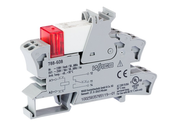 Embase avec relais h 15 mm 230 v ac - 1 rt - contacts dorés