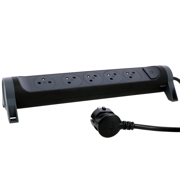 Legrand - Rallonge multiprise rotatif avec 5 prises de courant Surface et interrupteur avec cordon 1,5m - noir et gris foncé