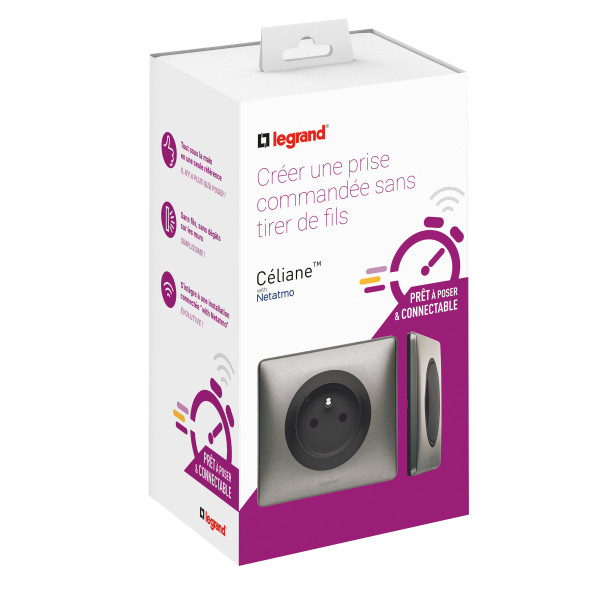 Prêt-à-poser Céliane prise commandée Netatmo graphite avec commande sans fil