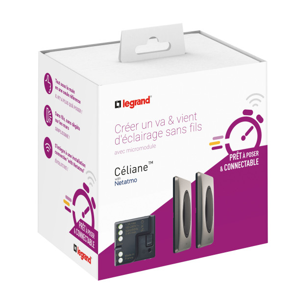 Créer un va-et-vient sans fil Legrand Céliane graphite 2 interrupteurs sans fil et 1 micromodule