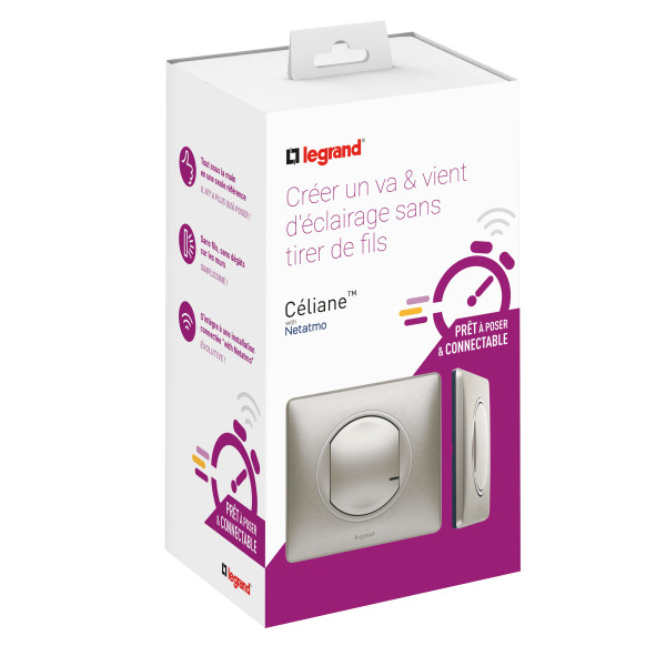 Ajouter un va-et-vient sans fil Legrand Céliane titane 1 interrupteur sans fil et 1 interrupteur 230V 