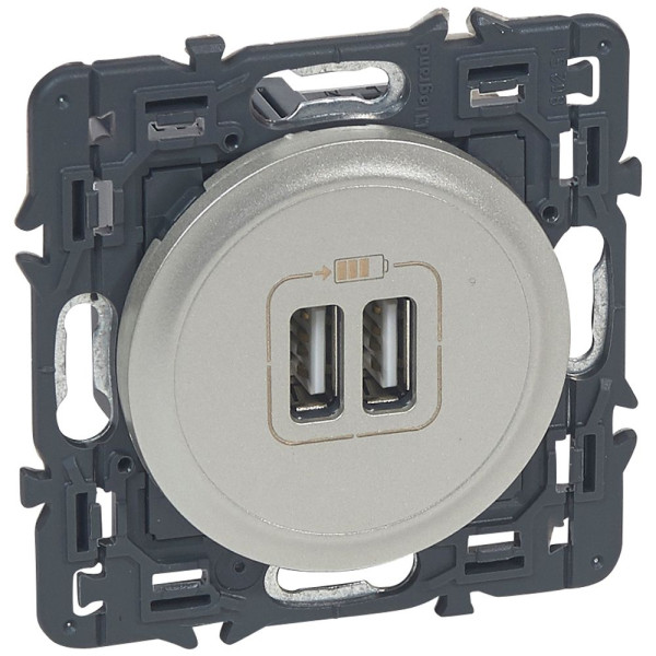 Prise usb 2 sorties cpl titane