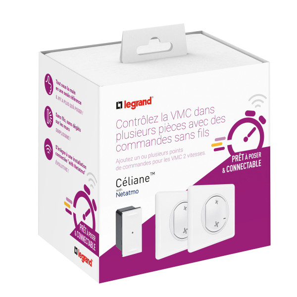 Ajouter une commande VMC Legand Céliane Blanc Prêt à poser commande sans fil et micromodule
