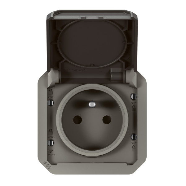 Prise de Courant avec Terre étanche avec Volet Plexo Legrand 16 A 250 V – Finition Anthracite - à Equiper d’un Boîtier ou une Plaque Support