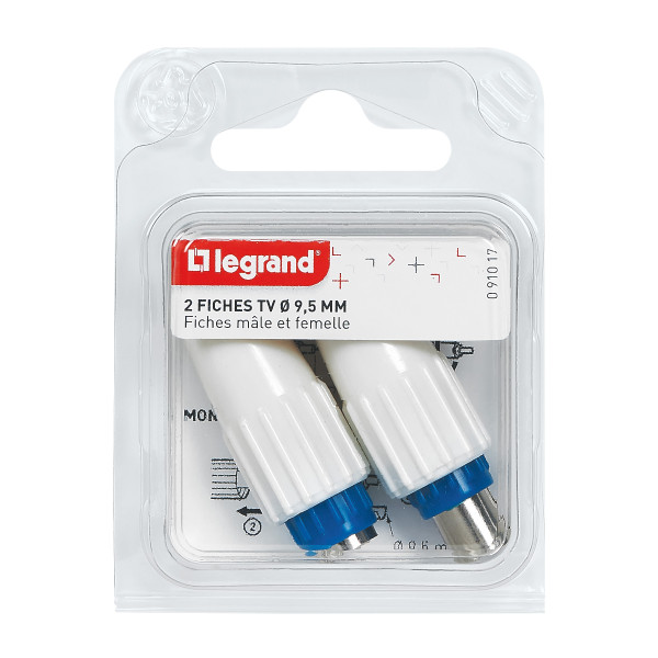 Lot de 2 Fiches Télévision Coaxiales Legrand Normalisées – 1 Mâle et 1 Femelle – Ø 9,52 mm
