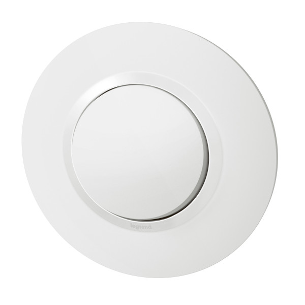 Poussoir blanc Legrand Dooxie avec plaque de finition déco