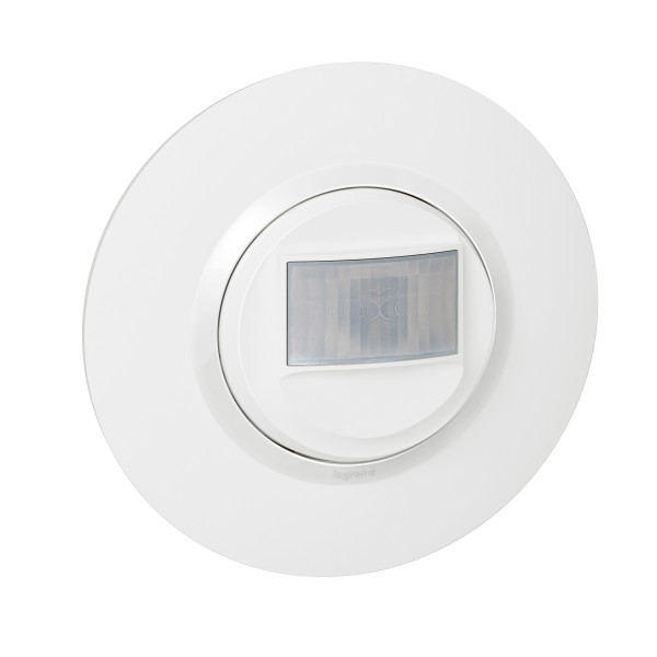 Détecteur de mouvement blanc Legrand Dooxie sans neutre avec plaque de finition déco