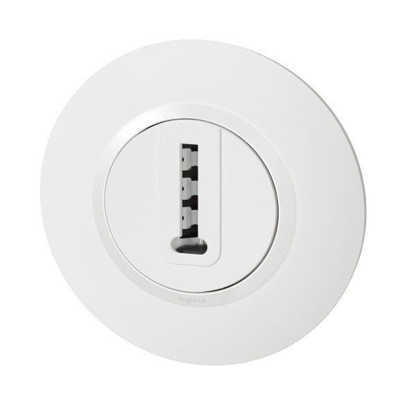 Prise téléphone en T blanc Legrand Dooxie avec plaque de finition deco