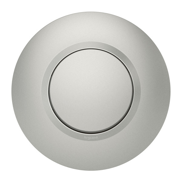 Interrupteur ou va-et-vient alu Legrand Dooxie 10AX 250V avec plaque ronde et bague effet chrome