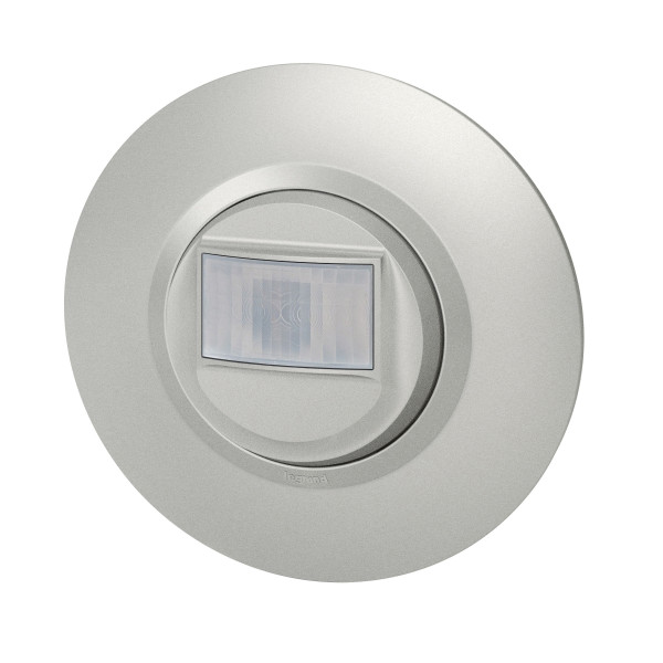 Détecteur de mouvement sans neutre aluminium Legrand Dooxie avec plaque de finition deco