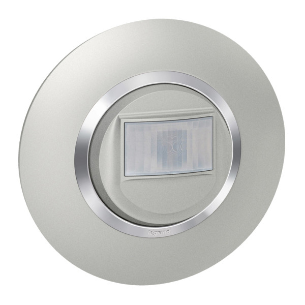 Détecteur de mouvement sans neutre aluminium Legrand Dooxie avec plaque de finition deco