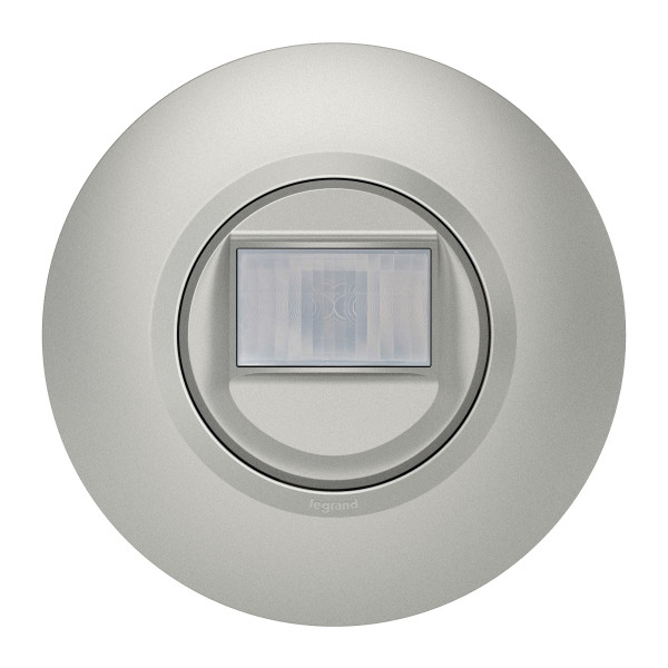 Détecteur de mouvement sans neutre aluminium Legrand Dooxie avec plaque de finition deco