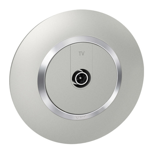 Prise télévision simple aluminium Legrand Dooxie avec plaque de finition deco
