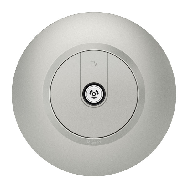 Prise télévision simple aluminium Legrand Dooxie avec plaque de finition deco