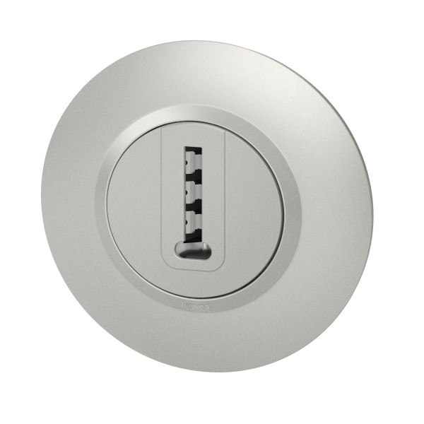 Prise téléphone en T aluminium Legrand Dooxie avec plaque de finition deco