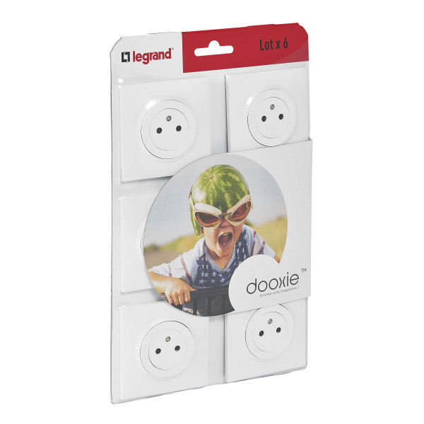Prises de courant 2P+T surface blanc Legrand Dooxie Lot de 6 pièces avec plaques de finition