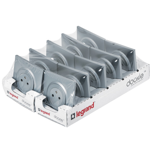 Prises de courant 2P+T surface aluminium Legrand Dooxie Lot de 10 pièces avec plaques de finition