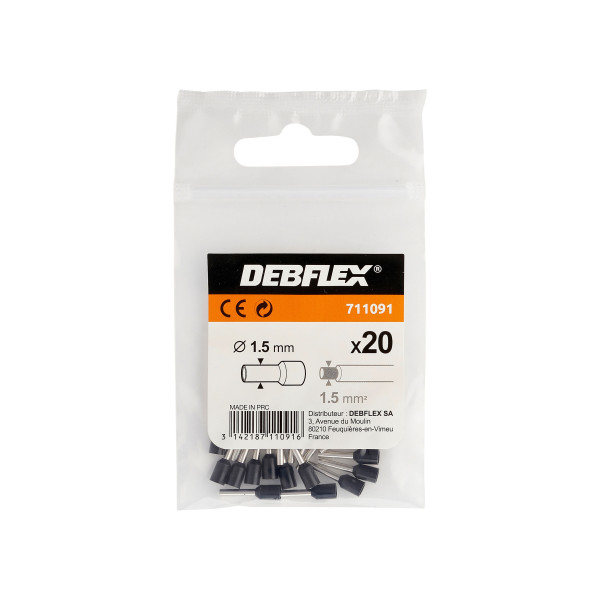 Sachet de 20 Embouts de Câble Pré-Isolés 1,5 mm2 DEBFLEX