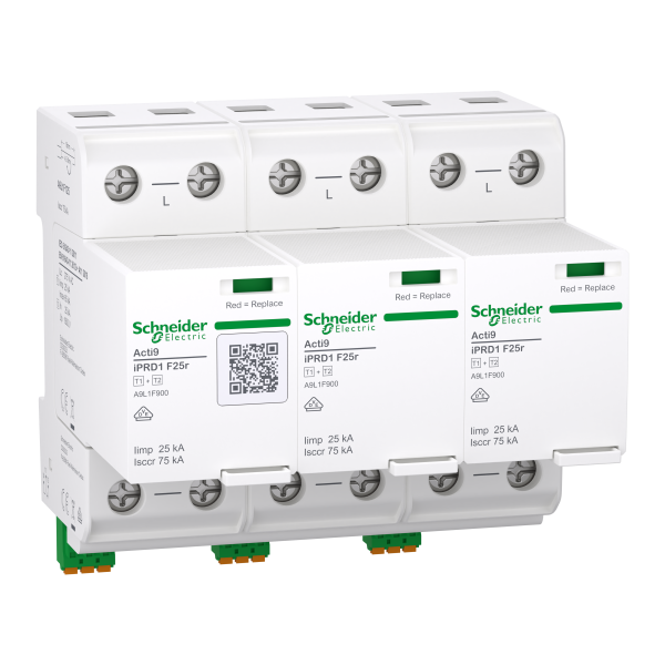 Acti9 iprd1 f25r - parafoudre autoprotégé - type 1+2 - 3p - imp=25ka/icc=100ka