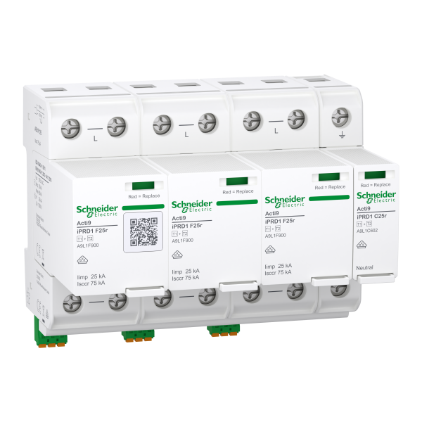 Acti9 iprd1 f25r - parafoudre autoprotégé - type 1+2 - 3p - imp=25ka/icc=100ka