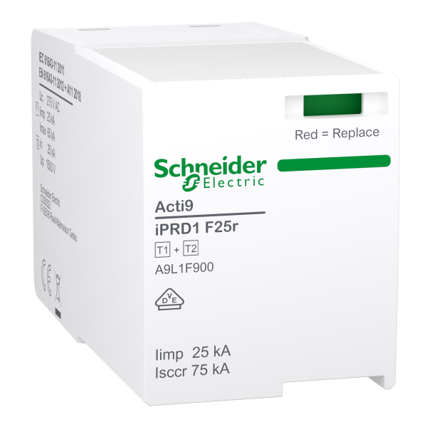 Acti9 iprd1 f25r - cartouche parafoudre type 1+2  2 - 18mm - phase pour 3pn/3p