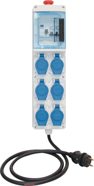 Coffret de chantier mono 6 prises 1id 40a + 2 disj16a+6 pc 2p+t+au + 2m ho7rnf