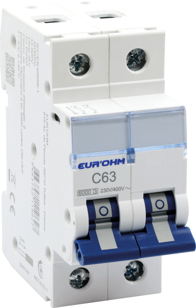Disjoncteur 2p 63a courbe c connexion vis/vis 6ka nf