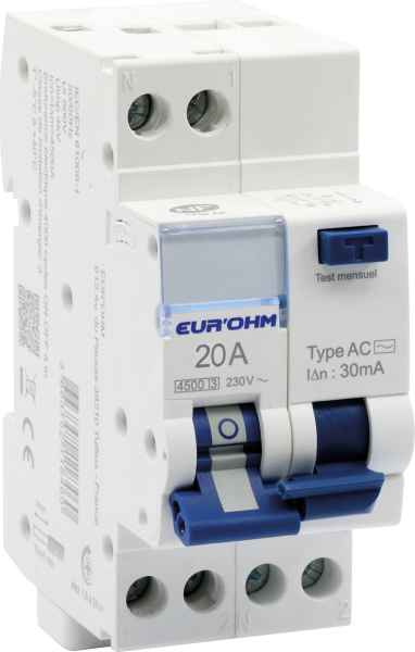 Disjoncteur différentiel1p+n 20a courbe c 30ma type ac