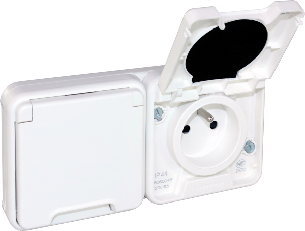 Oxxo dble pc 2p+t  ip55 blanc encastre