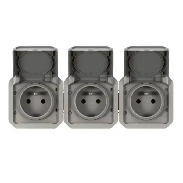 Prises 3x2P+T horizontal précâblées Legrand Plexo composable gris - 16 A - 250 V