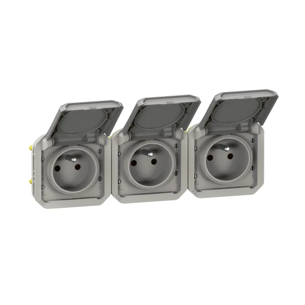 Prises 3x2P+T horizontal précâblées Legrand Plexo composable gris - 16 A - 250 V