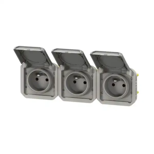 Prises 3x2P+T horizontal précâblées Legrand Plexo composable gris - 16 A - 250 V
