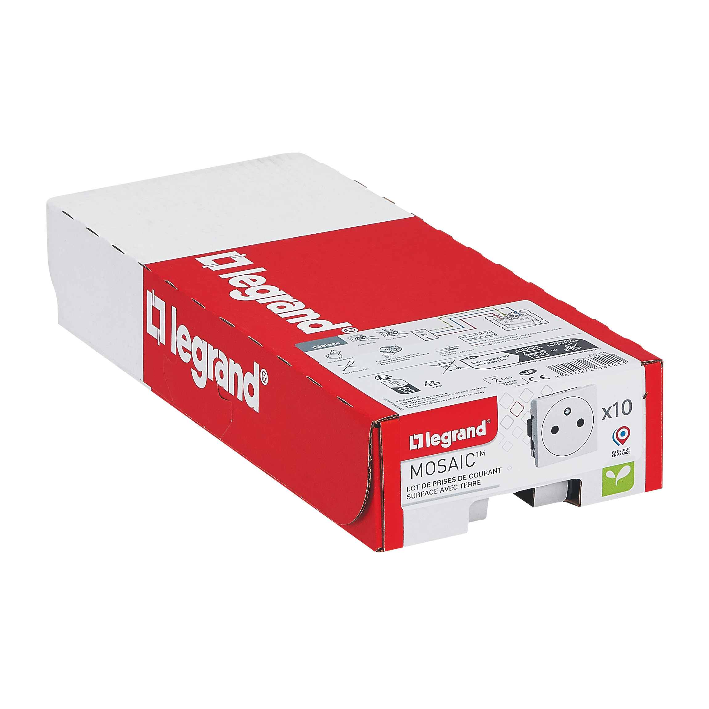 Legrand 200144 Lot 10 Prises 2p t Surface Mosaic 2 Modules Blanc legrand-200144-lot-10-prises-2p-t-surface-mosaic-2-modules-blanc