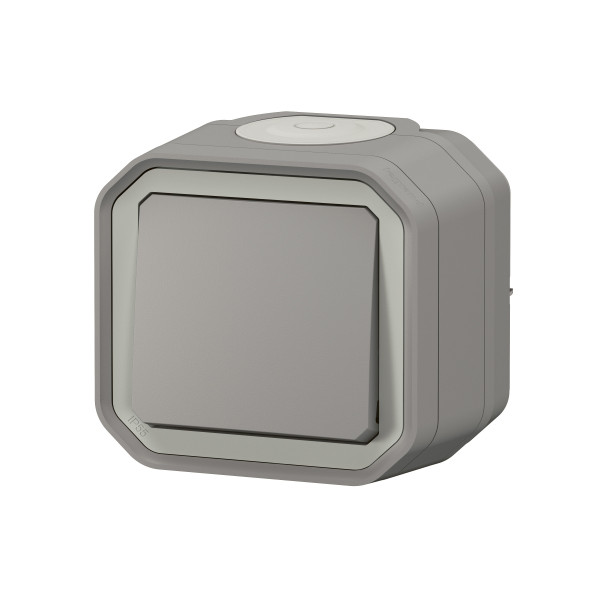 Plexo commande simple réversible va-et-vient ou poussoir - gris - saillie