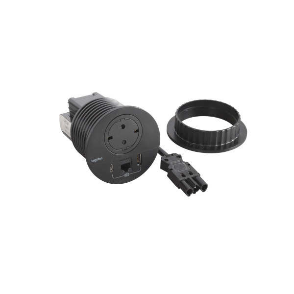 Disq80 incara 2p+t schuko + usb a+c + rj45 + cordon 0,5m wieland - noir