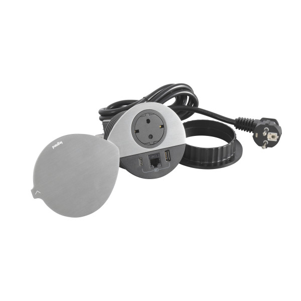 Disq80 incara 2p+t schk + usb a+c + rj45 + cordon 2m fiche 2p+t - couvercle noir