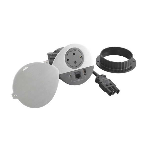 Disq80 incara 2p+t schk + usb a+c + rj45 + cordon 0,5m wieland - couvercle noir