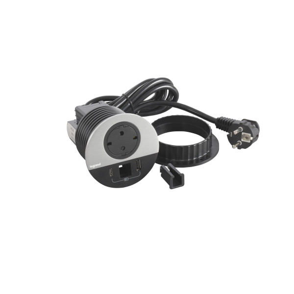 Disq80 incara 2p+t schk + usb a+c + sortie de câble + cord 2m fiche 2p+t - métal