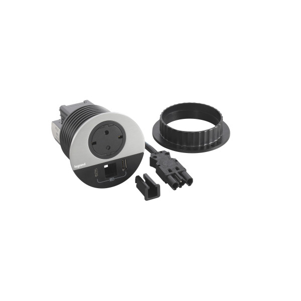 Disq80 incara 2p+t schk + usb a+c + sortie de câble + cord 0,5m wieland - métal