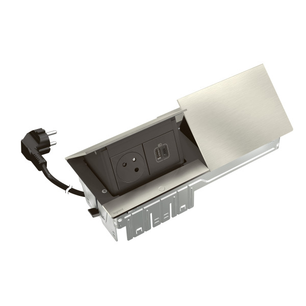 Pop up incara 2x2p+t surface-2 prise usb type-a+c - 2x4 modules aluminium brossé